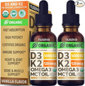 (2 Pack) Organic Vitamin D3 K2 Drops with MCT Oil Omega 3, 5000 IU - Maximum Strength Vitamin D Liquid, No Fillers, Non-GMO Liquid D3 for Faster Absorption and Immune Support (Vanilla, 1 Fl OZ x 2)