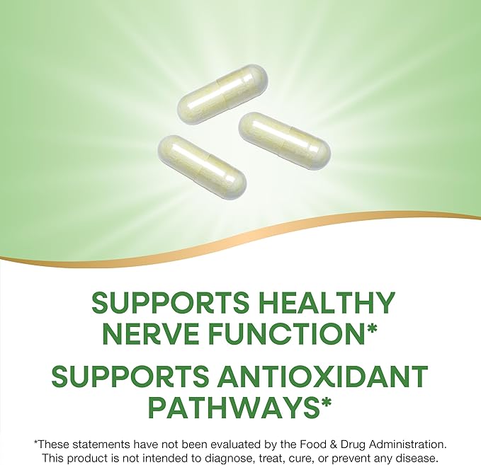 Nature's Way Alpha Lipoic Acid, Supports Healthy Nerve Function & Antioxidant Pathways*, 600 mg per 3-Capsule Serving, 60 Capsules (Packaging May Vary)