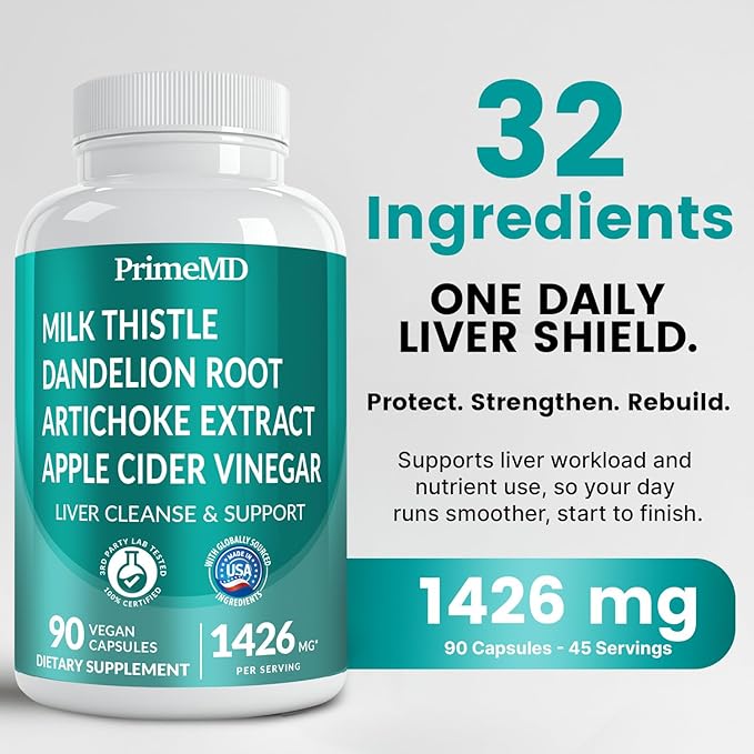 32-in-1 Liver Support with Milk Thistle Supplement – Liver Detox with Silymarin, Artichoke Extract & Beetroot Powder – Comprehensive Wellness Formula for Liver Cleanse – 1426mg (90 count) (Pack of 1)