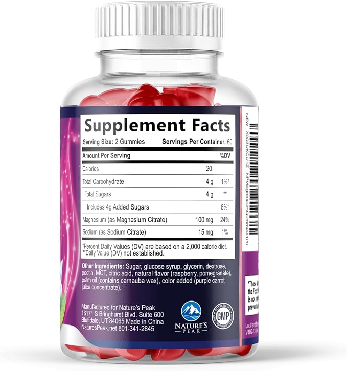 Magnesium Citrate Gummy - High Absorption Magnesium Gummies for Adults & Kids - Enhanced Bioavailability Form Mag Citrate Supplement - Improved Vegan Formula - Delicious Raspberry Flavor - 120 Gummies