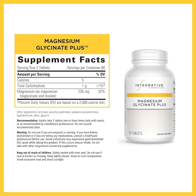 Integrative Therapeutics Magnesium Glycinate Plus - Cardiovascular Support Supplement* - Supports Brain & Muscular Function* - 120 Count (60 Servings)