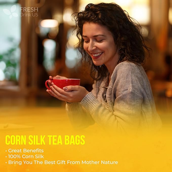 FreshDrinkUS, Premium 135 Tea Bags Corn Silk Tea, 100% Natural & Pure from Corn Silk. Herbal Tea. Clean Ingredients. Made with Natural Material Tea Bags. No Sugar, No Caffeine, Vegan.