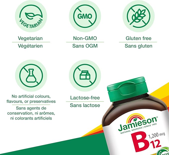 Jamieson Vitamin B12 (Cobalamin) 1200mcg, Timed Release, 80 tablets