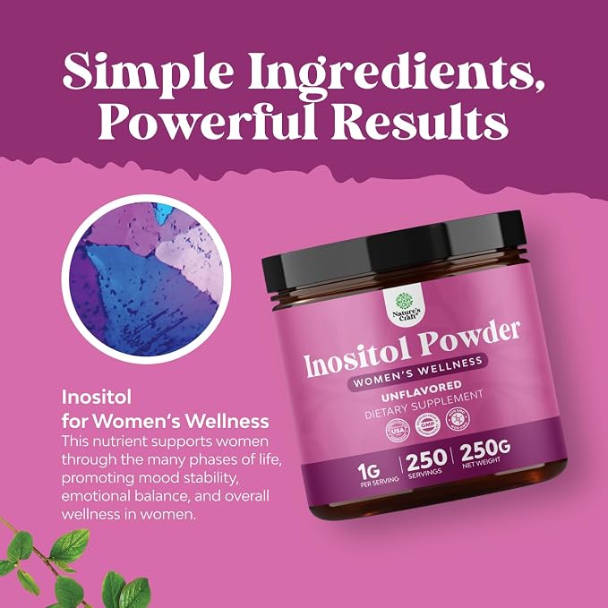 Premium Inositol Powder - Fertility Support Supplement - Restore Hormone Balance & Clarity - Provides Ovarian Support - USP Grade Inositol Supplement for Women - Mood Booster - 250g - 3 Pack