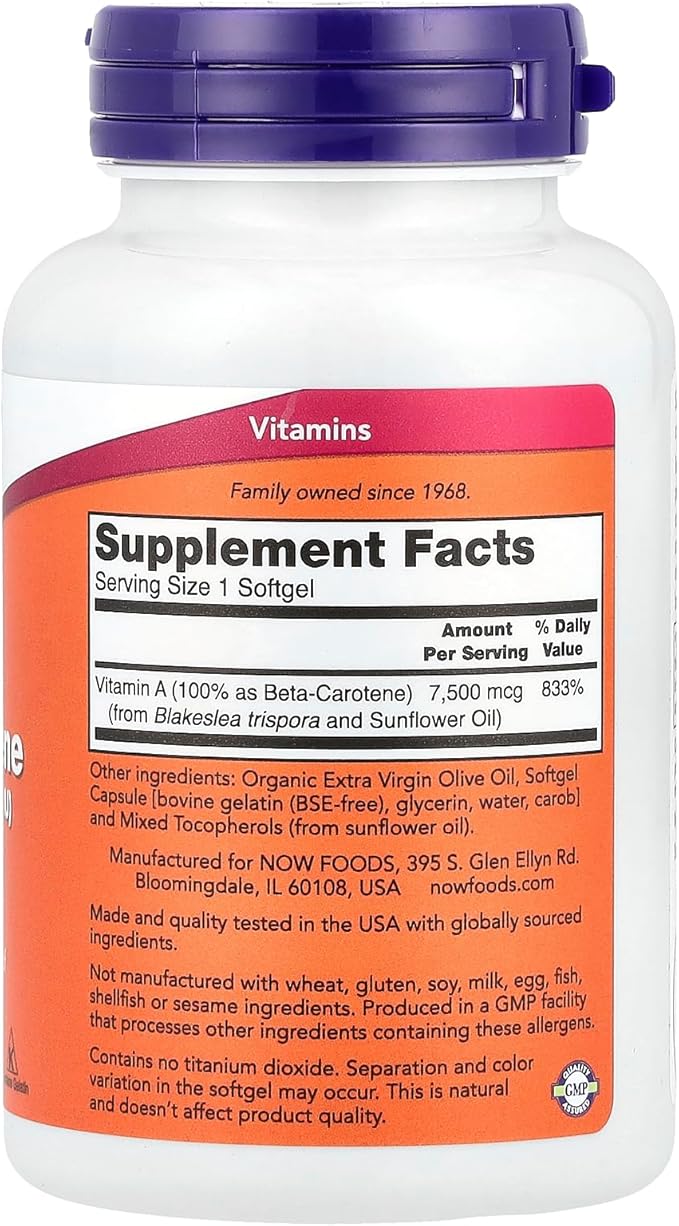 Now Foods Beta Carotene (Natural) - 180 Softgels