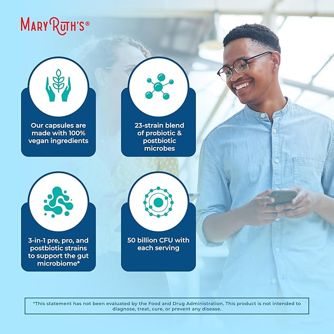 MARYRUTH'S 3-in-1 Probiotics for Digestive Health | Prebiotic & Postbiotic | Gut Health Supplement for Women & Men | 23 Unique Strains | Immune Support | 50 Billion CFU | 30 Servings