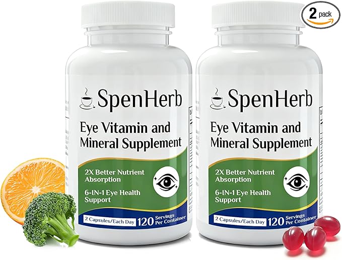 Eye Vitamin and Mineral Supplement Vision Support 240 Vegan Soft Gels, Contains Lutein, Zeaxanthin, Vitamin C & E, Zinc, Copper, Eye Health Supplements for Adults, 2 Packs