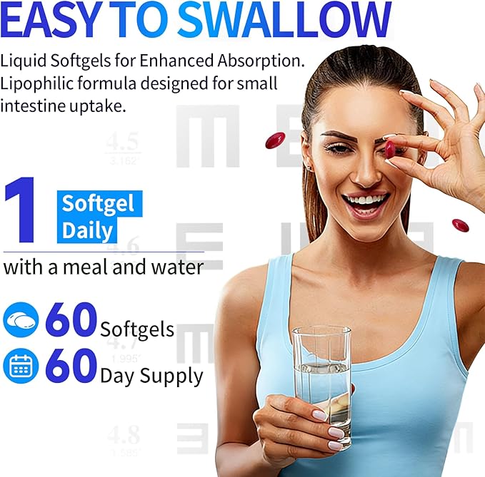 6-in-1 Eye Supplement with Lutein 40mg, Zeaxanthin 10mg, Eye Health Support Supplement for Adults – Blue Light Protection, Macula Support & Eye Strain Relief – 60 Softgels