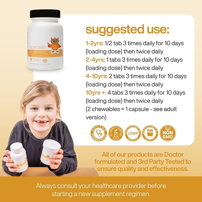 Quercetin Hist Defense Jr. By Dr. Ana Maria Temple | Natural Seasonal Support for Kids | With Quercetin, Stinging Nettle, Bromelain, NAC and Vitamin C | 60 Chewable Tablets