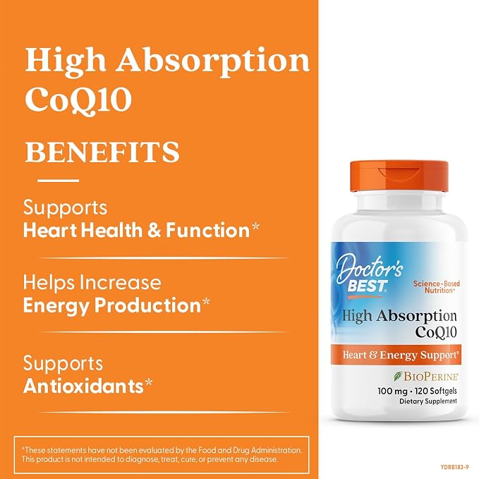 Doctor's Best High Absorption CoQ10 with BioPerine Supplement - Coenzyme Q10 Softgels for Heart Health & Antioxidant Support, Naturally Fermented CoQ10 100mg for Women & Men, Non GMO - 120 Softgels