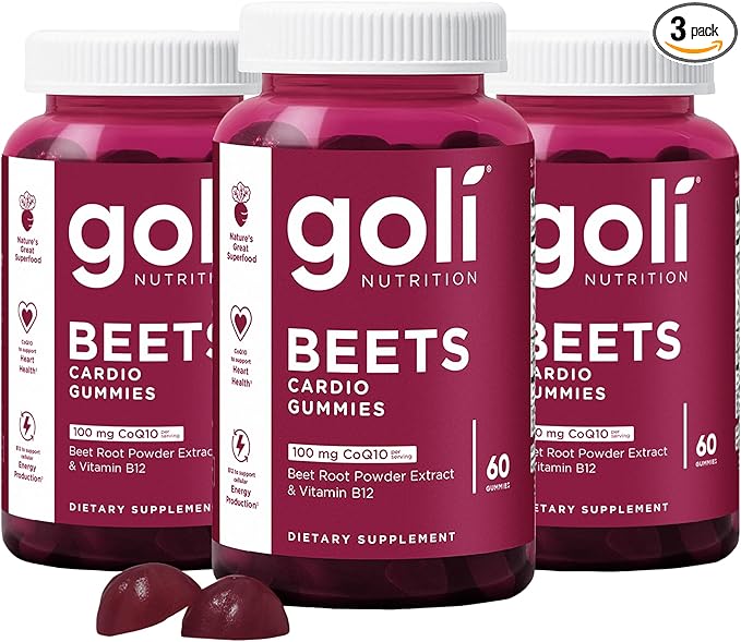 Goli Nutritional Supplement, Beets Cardio Gummy, 180 Count(3 Pack of 60), 100mg CoQ10 & Beet Root Extract - Gluten-Free, Vegan, Non-GMO, and Gelatin-Free. Nature's Great Superfood