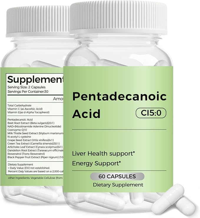 Pentadecanoic Acid, C15:0 Supplement, Supports Metabolic and Mitochondrial Health. Sourced from High-Altitude Goat Milk - 60 Capsules
