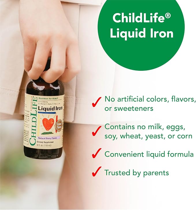 CHILDLIFE ESSENTIALS Liquid Iron for Kids - Iron Supplement Drops for Toddler & Baby, Gluten Free - Natural Berry, 4 Fl Oz