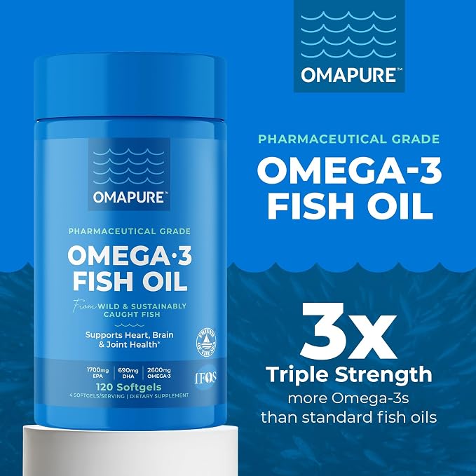OMAPURE Wild Caught Omega-3 Supplements with High EPA & DHA (10 Bottles, 120 Softgels) - Burpless Formula Supports Heart & Joint Health, Promotes Brain Function