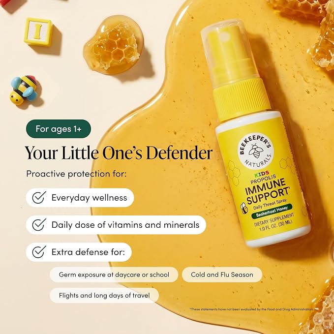 Beekeeper's Naturals Kids Propolis Throat Spray 95% Bee Propolis Extract - Natural Immune Support & Sore Throat Relief, Antioxidants & Gluten-Free, 1.06 oz (Pack of 2)