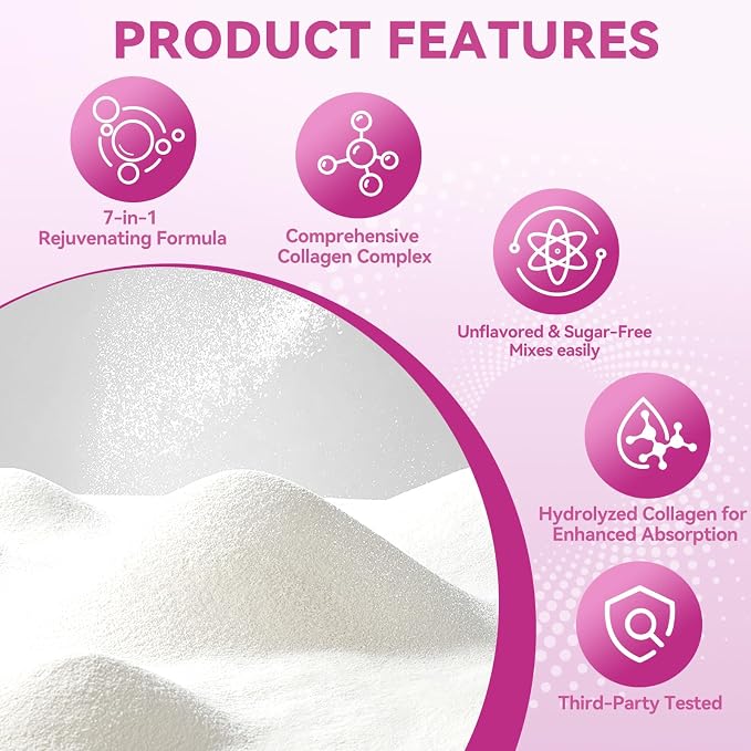 Multi Collagen Peptides Powder, 16 Oz (41 Servings) - Protein Supplement, Type I, II, III, V, X with Hyaluronic Acid, Vitamin C and Biotin, Unflavored, Easily Mixes in Drinks