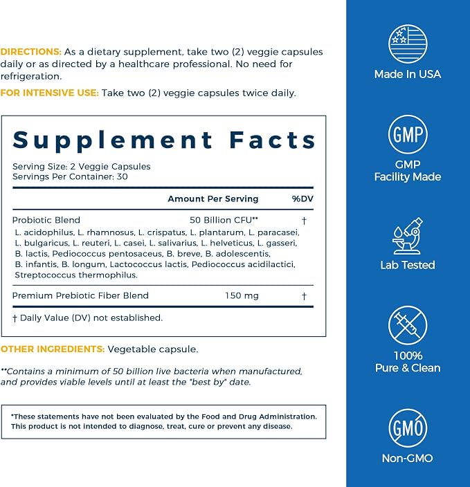 NewRhythm Probiotics 50 Billion CFU 20 Strains, 120 Veggie Capsules, Targeted Release Technology, Stomach Acid Resistant, No Need for Refrigeration, Non-GMO, Gluten Free