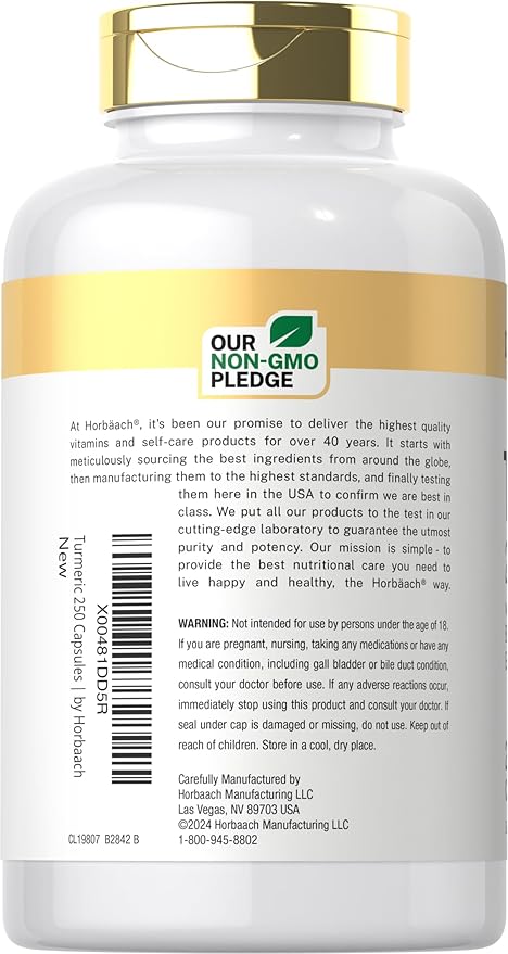 Doctor's Way Turmeric Curcumin Supplement | 250 Capsules | with Black Pepper Extract | 95% Curcuminoids | Non-GMO, Gluten Free Complex