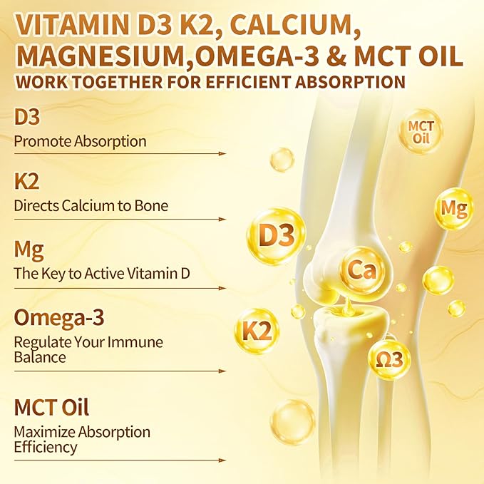 Vitamin D3 K2 Drops, D3 20000 IU & K2 as MK-7 400mcg with Magnesium, Calcium, Zinc & Omega 3 for Immune*, Mood*, Bone* Health, Orange Flavor Vitamin D Liquid Drops Supplement(1 Bottle)