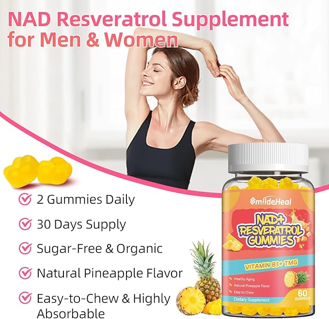 2Pack NAD+ Resveratrol Gummies NAD+ Supplement 500mg with Vitamin B3 & TMG – Healthy Aging, Energy & Cellular Health Support – Vegan Friendly, Natural Pectin – 120 Gummies, 60-Day Supply