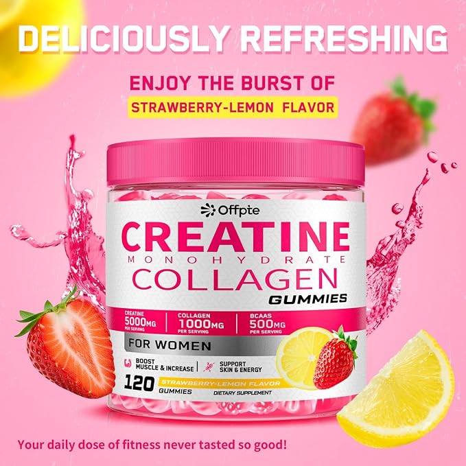 Creatine for Women, 5000mg Complex with Collagen & BCAAs, Vitamin B12, Creatine Monohydrate Gummies for Women, for Lean Muscles, Booty, Focus & Energy, Pre-Workout Chewbles, Sugar-Free, 120 Count