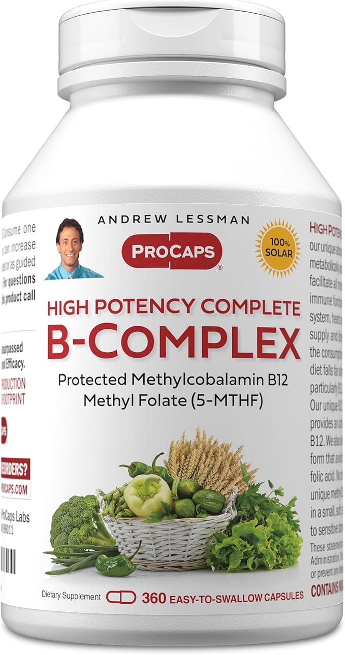 ANDREW LESSMAN High Potency B-Complex 360 Capsules - with High Levels of Folate Complex and Biotin, Promotes Cellular Growth, Energy, Immune Function, Detoxification, Fat Metabolism and More