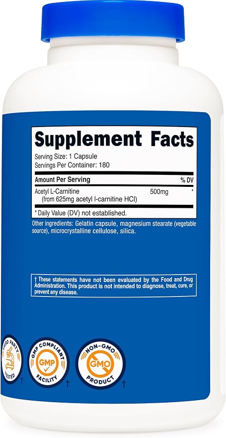 Nutricost Acetyl L-Carnitine (ALCAR) 500mg, 180 Capsules, 180 Servings - Non-GMO and Gluten Free, 1 Capsule per Serving (Pack of 2)
