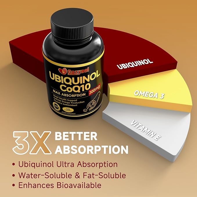 Ubiquinol CoQ10-300mg-Softgels with Vitamin E & Omega 3, Coenzyme Q10 Supplement High Absorption Support Heart Health & Energy-Production, Powerful-Antioxidant 120 Servings 4 Month Supply