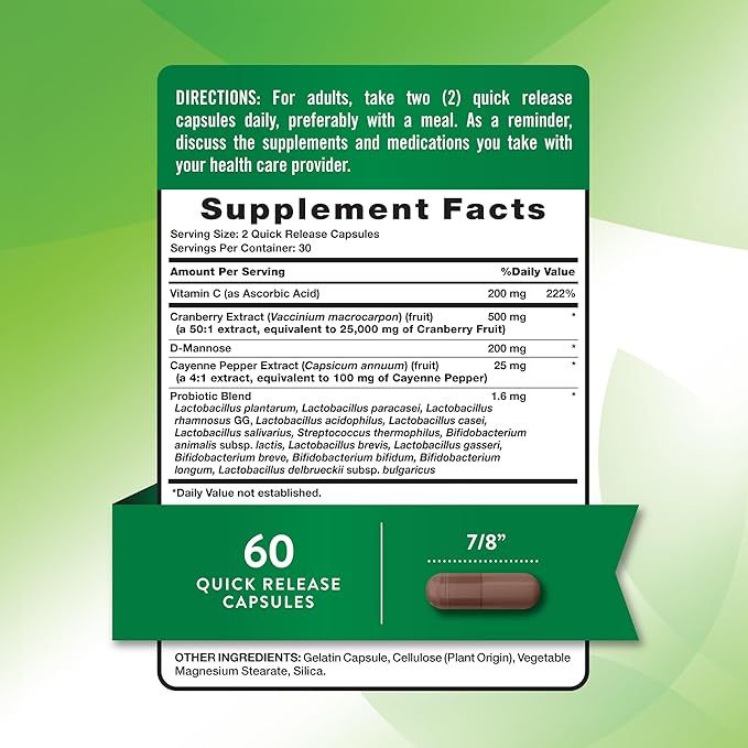 Nature's Truth Cranberry Pills | 60 Capsules | Plus D-Mannose & Probiotics | Supports Urinary Tract Health | Non-GMO & Gluten Free Supplement