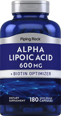 Piping Rock Alpha Lipoic Acid 600mg | 180 Capsules | Plus Biotin Optimizer | ALA Supplement | Non-GMO, Gluten Free