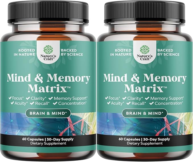 Advanced Brain Supplement for Memory and Focus - Nootropics Brain Support Supplement with Memory and Focus Vitamins for Adults of All Ages - for Brain Fog Clarity Energy and Recall - 60 Count - 2 Pack