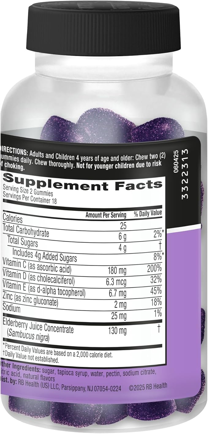 Airborne Elderberry + Zinc & Vitamin C Gummies for Adults, Immune Support with Antioxidants Vitamins C, D & E, 130 Count, Elderberry Flavor