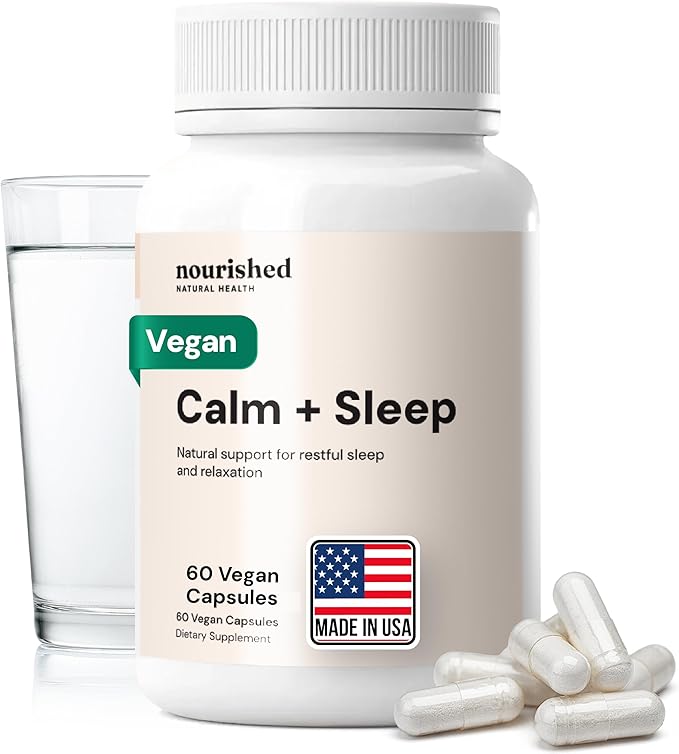 Nourished Natural Health Calm + Sleep – Relaxation & Melatonin-Free Sleep Supplement for Women, Cortisol Support with Ashwagandha, L-Theanine, Magnesium & Valerian Root – Vegan & Non-GMO – 60 Capsules
