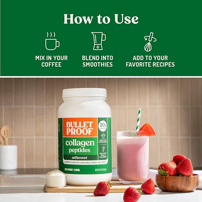 Bulletproof Unflavored Collagen Peptides Powder, 42.3 Ounces, Grass-Fed Collagen Protein and Amino Acids for Skin, Bones and Joints