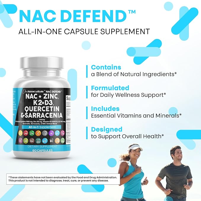 Clean Nutraceuticals NAC Supplement N-Acetyl Cysteine Vitamin D3 K2 Zinc Quercetin Sarracenia Purpurea with Elderberry Holy Basil Bee Propolis Bromelain L-Lysine (2)