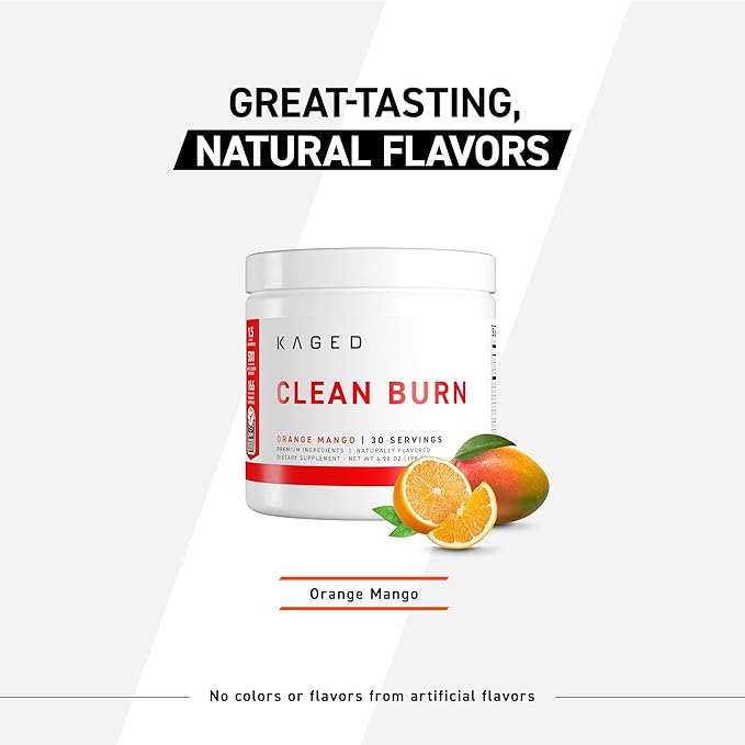 KAGED Clean Burn | Thermogenic Fat Burner Powder | CaloriBurn GP, L Carnitine, Coconut Water | Boost Metabolism, Energy, Focus | Orange Mango