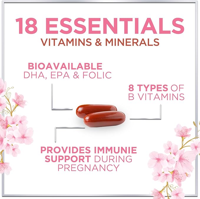 Prenatal Vitamins for Women - Prenatal Multivitamin with Folic Acid & Omega 3 DHA Fetal Development Support - Pregnancy Vitamin Supplement with, Vitamin A, C, D, B6, B12 & Iron - 60 Softgels