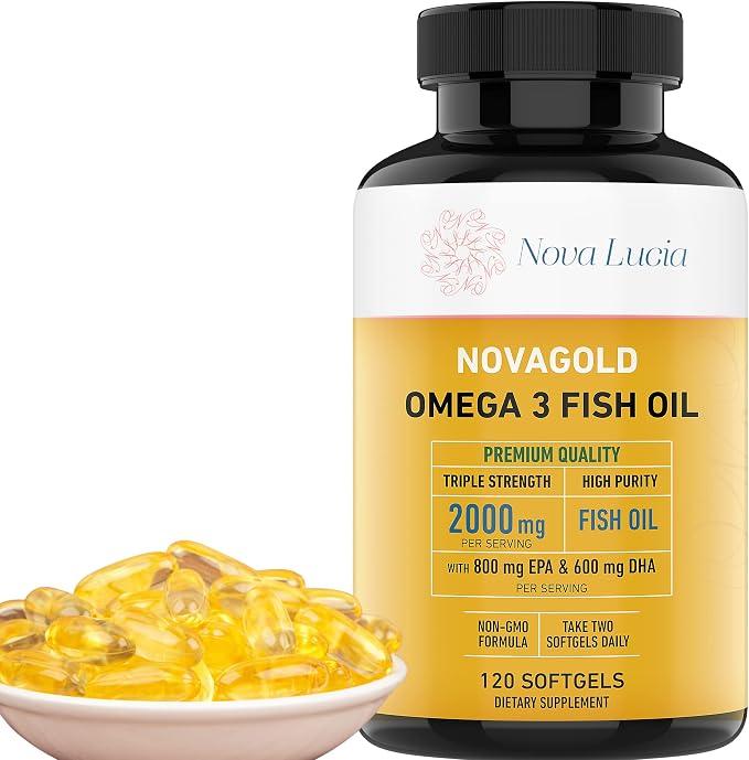NovaGold Omega 3 Fish Oil – 2000mg High Strength EPA DHA Supplement – Burpless, Easy to Swallow Softgels – Supports Heart, Brain, Joints, Immune & Skin – Non-GMO – 120 Liquid Capsules