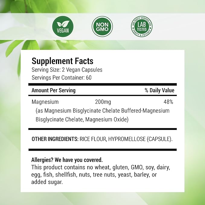 Nested Naturals Magnesium Glycinate Chelate - 200mg Chelated Magnesium Supplement for Muscle Cramps, Relaxation, & Sleep Support - 100% Albion TRACCS Buffered Magnesium Glycinate - 120 Vegan Capsules