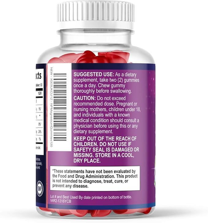 Magnesium Citrate Gummy - High Absorption Magnesium Gummies for Adults & Kids - Enhanced Bioavailability Form Mag Citrate Supplement - Improved Vegan Formula - Delicious Raspberry Flavor - 120 Gummies