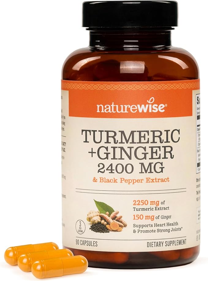 NatureWise Turmeric Curcumin + Ginger 2400 mg - Ultra High Curcuminoids 2100 mg - Turmeric Extract + Ginger - Extra Strength & Absorption - Vegan, Non-GMO - 90 Count[30-Day Supply]