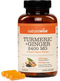 NatureWise Turmeric Curcumin + Ginger 2400 mg - Ultra High Curcuminoids 2100 mg - Turmeric Extract + Ginger - Extra Strength & Absorption - Vegan, Non-GMO - 90 Count[30-Day Supply]