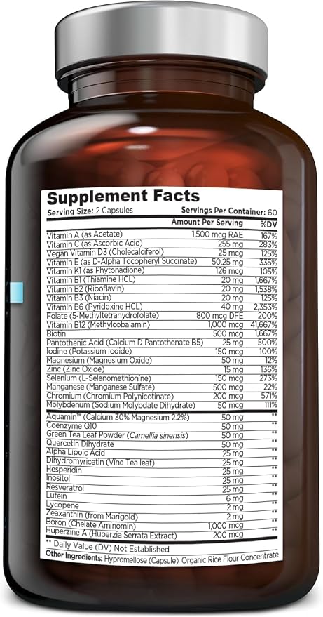 OmniBiotics Ultimate Daily Multivitamin for Women & Men – 34 Essential Ingredients Including Vitamin A, C, D, E, B6, B12, Biotin, Zinc – 120 Vegan Capsules