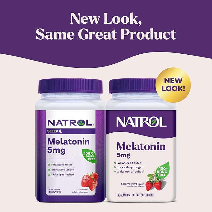 Natrol 5mg Melatonin Gummies, Sleep Support for Adults, Melatonin Supplements for Sleeping, 140 Strawberry-Flavored Gummies, 70 Day Supply