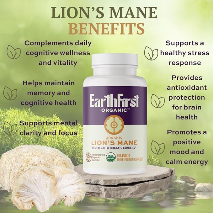 Lion’s Mane – Regenerative Organic Certified Mushroom Capsules for Focus, Memory & Nerve Support – Cognitive Clarity and Natural Energy – 90 Vegan Tablets