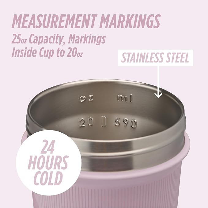 BlenderBottle Sport Shaker Cup Insulated Stainless Steel Water Bottle with Wire Whisk, 25-Ounce, Pink Stripes