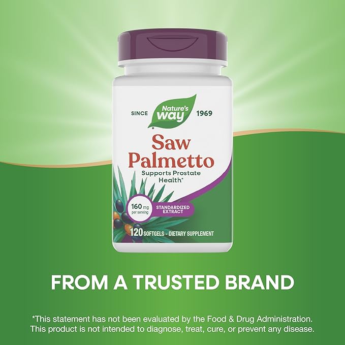 Nature's Way Saw Palmetto Standardized Extract, Prostate Health Support for Men*, 160 mg per Serving, 120 Softgels (Packaging May Vary)