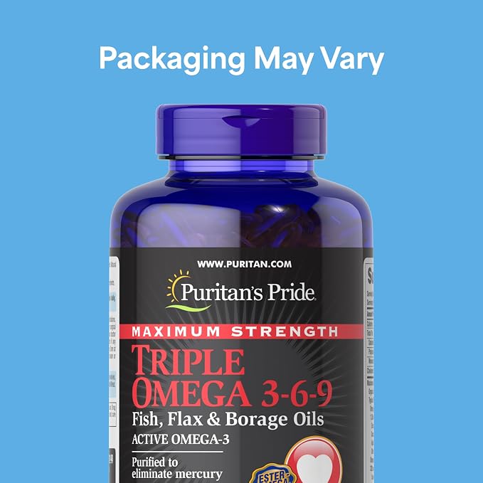 Puritan's Pride Premium Maximum Strength Triple Active Omega 3-6-9 Fish, Flax, and Borage Oils, Dietary Supplement for Heart, Joint, and Cellular Health Support, 240 Rapid Release Softgels