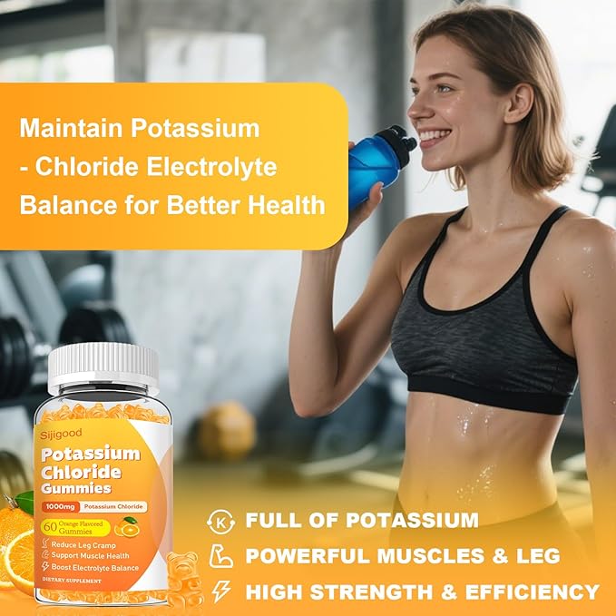 Sugar Free Potassium Gummies, Potassium Chloride for Adults, Potassium Supplement for Women & Men, Electrolyte Balance, Prevent Leg Cramp, Support Muscle & He♡rt Health, Orange Flavor, 60 Count