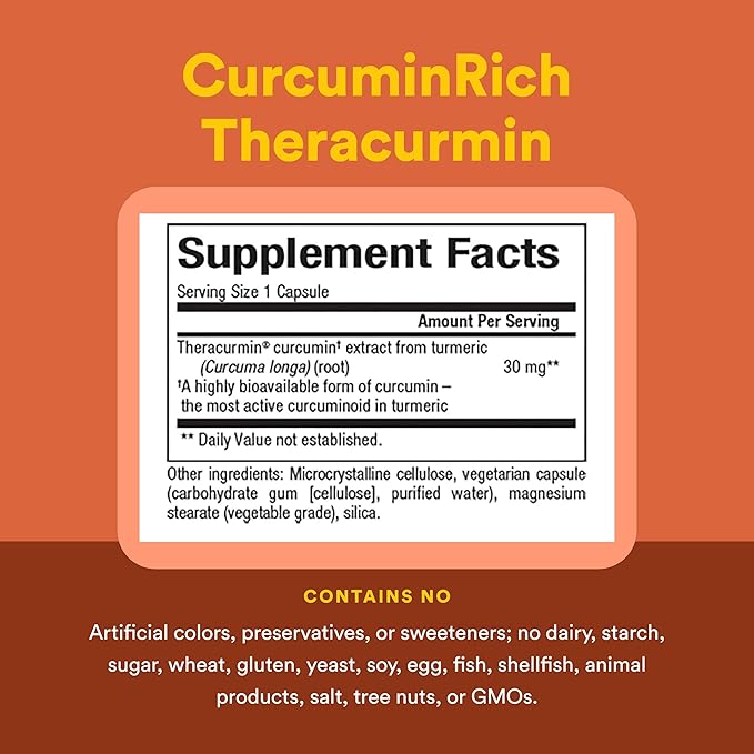 Natural Factors, CurcuminRich Theracurmin, 30 mg, Formulated for Superior Absorption, 120 Count (Pack of 1)